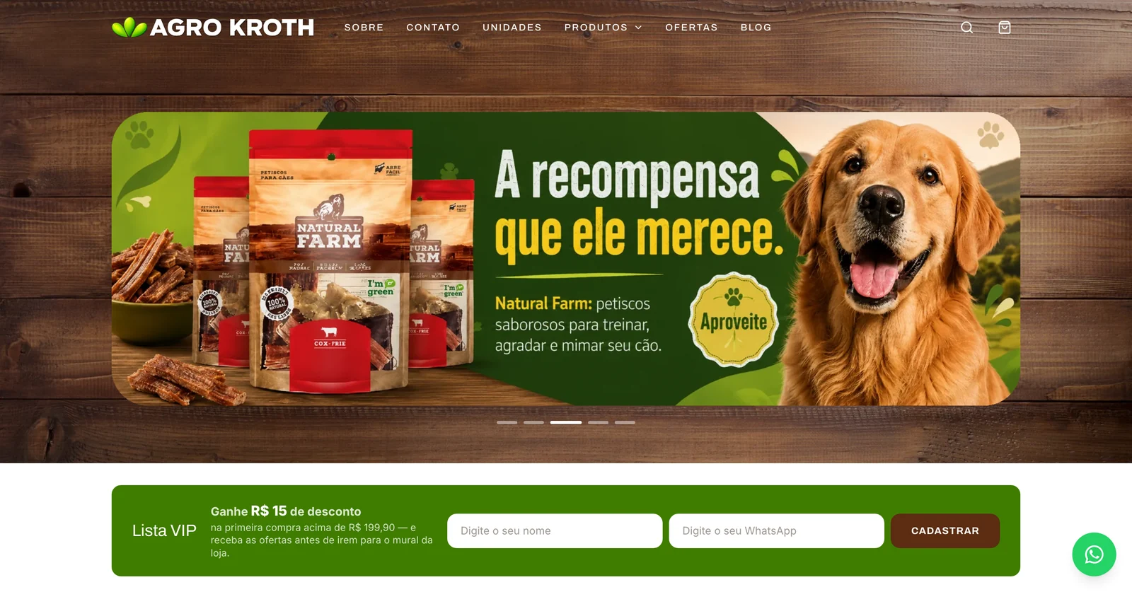 Página inicial do site da Agro Kroth, com suprimentos para agricultura, pet e jardim em Santa Cruz do Sul